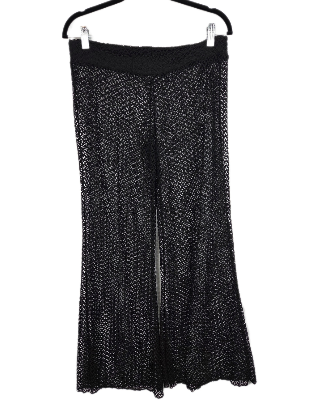 REFUGE Black Crochet Knit Wide-Leg Flare Pants Sheer Swim Cover-Up